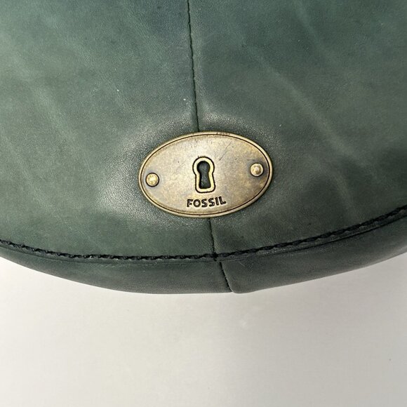 Vintage Fossil Green Leather Saddlebag Crossbody Medium Purse Butter Soft Clean - Picture 4 of 12